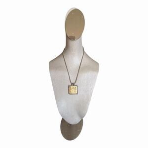 Vintage Chico's Dancing Women Relief Tribal Square Pendant Necklace Mixed Media